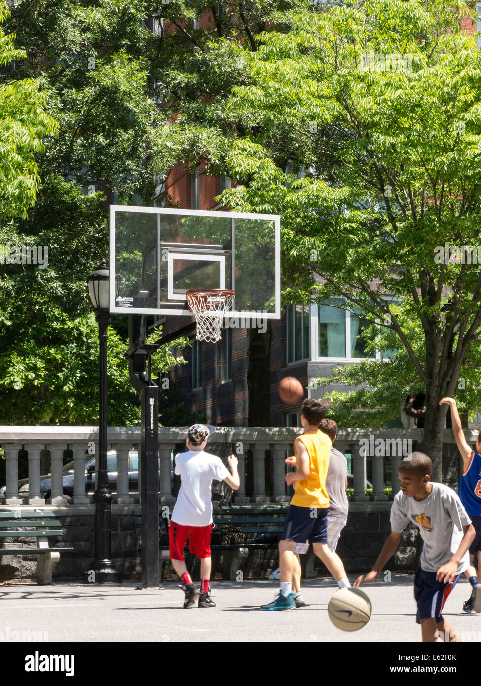 Basketball Court at Nelson A. Rockefeller Park in Battery Park City, NYC Stock Photo