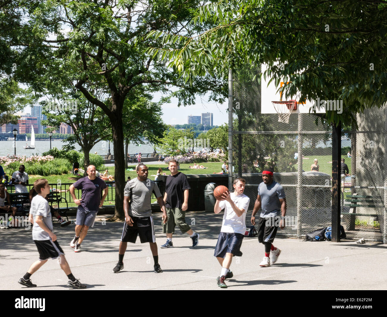 Basketball Court at Nelson A. Rockefeller Park in Battery Park City, NYC Stock Photo
