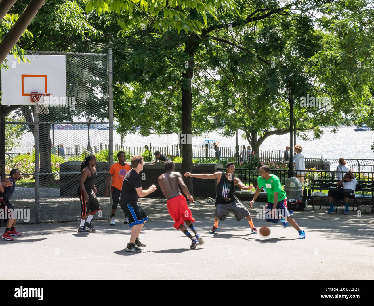 Basketball Court at Nelson A. Rockefeller Park in Battery Park City, NYC Stock Photo