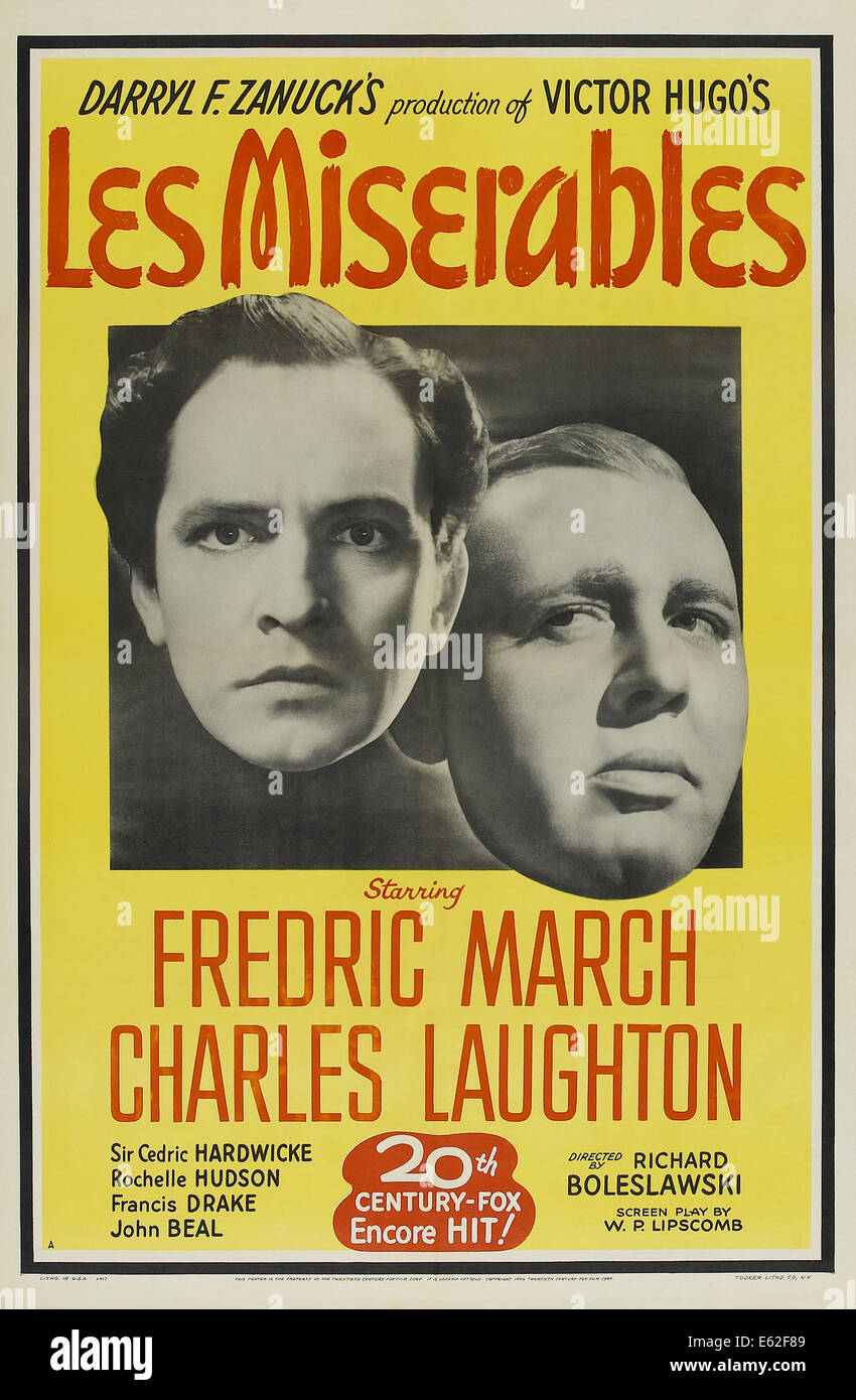 LES MISÉRABLES - Movie Poster - Directed by Richard Boleslawski -  20th Century Fox 1935 Stock Photo