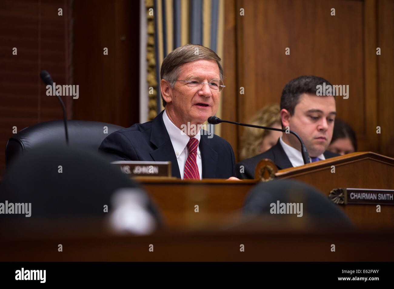 Chairman Lamar Smith (R-TX) held a full-committee event Thursday, July 24, 2014 at the Rayburn House Office Building in Washington, DC to allow members of the Committee on Science, Space, and Technology an opportunity to ask astronauts Steve Swanson and R Stock Photo