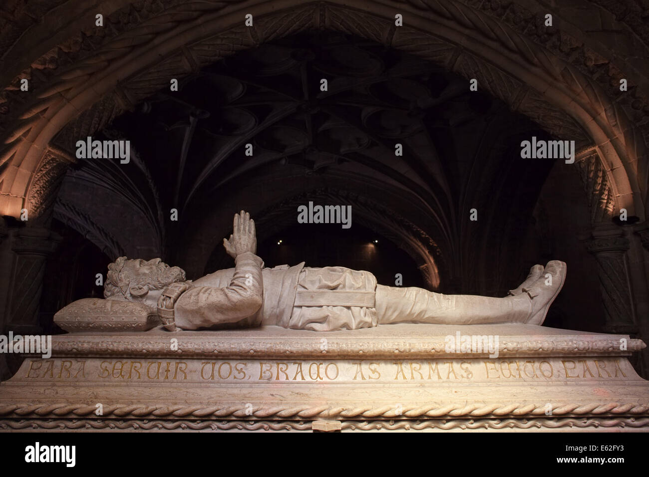 Vasco da Gama tomb in Church of Jeronimos Monastery in Lisbon, Portugal. Stock Photo