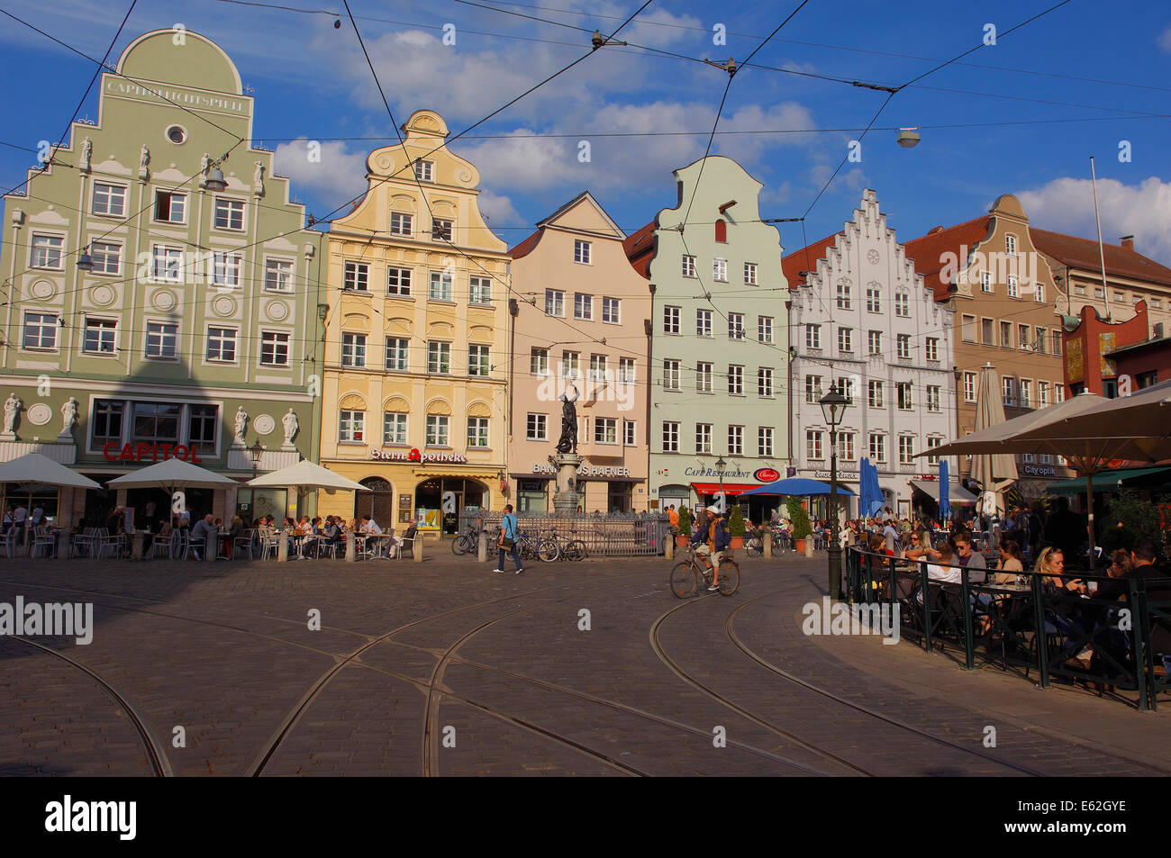 Augsburg, Moritzplatz, Market square, Maximilianstrasse, Maximilian street, Romantische Strasse, Romantic Road, Swabia, Bavaria, Stock Photo