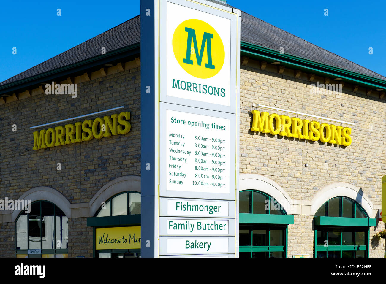 Signs for Morrisons supermarket Stock Photo