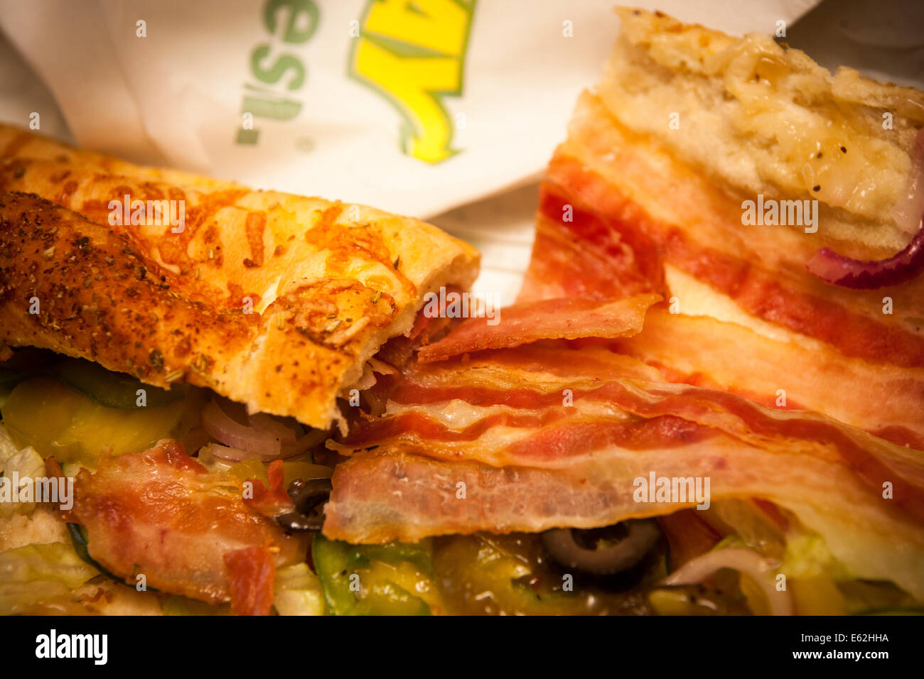 A Subway Sandwich Shop bacon, lettuce and tomato sandwich (BLT) seen in