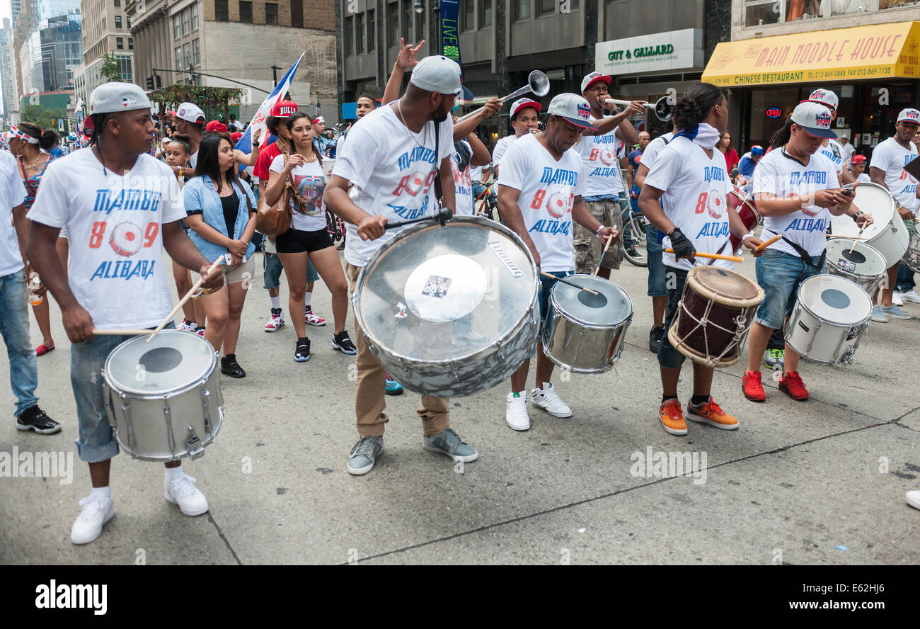 Drummers from grupo Mambo Alibaba perform in the 33rd Annual Dominican Day Parade in New York Stock Photo