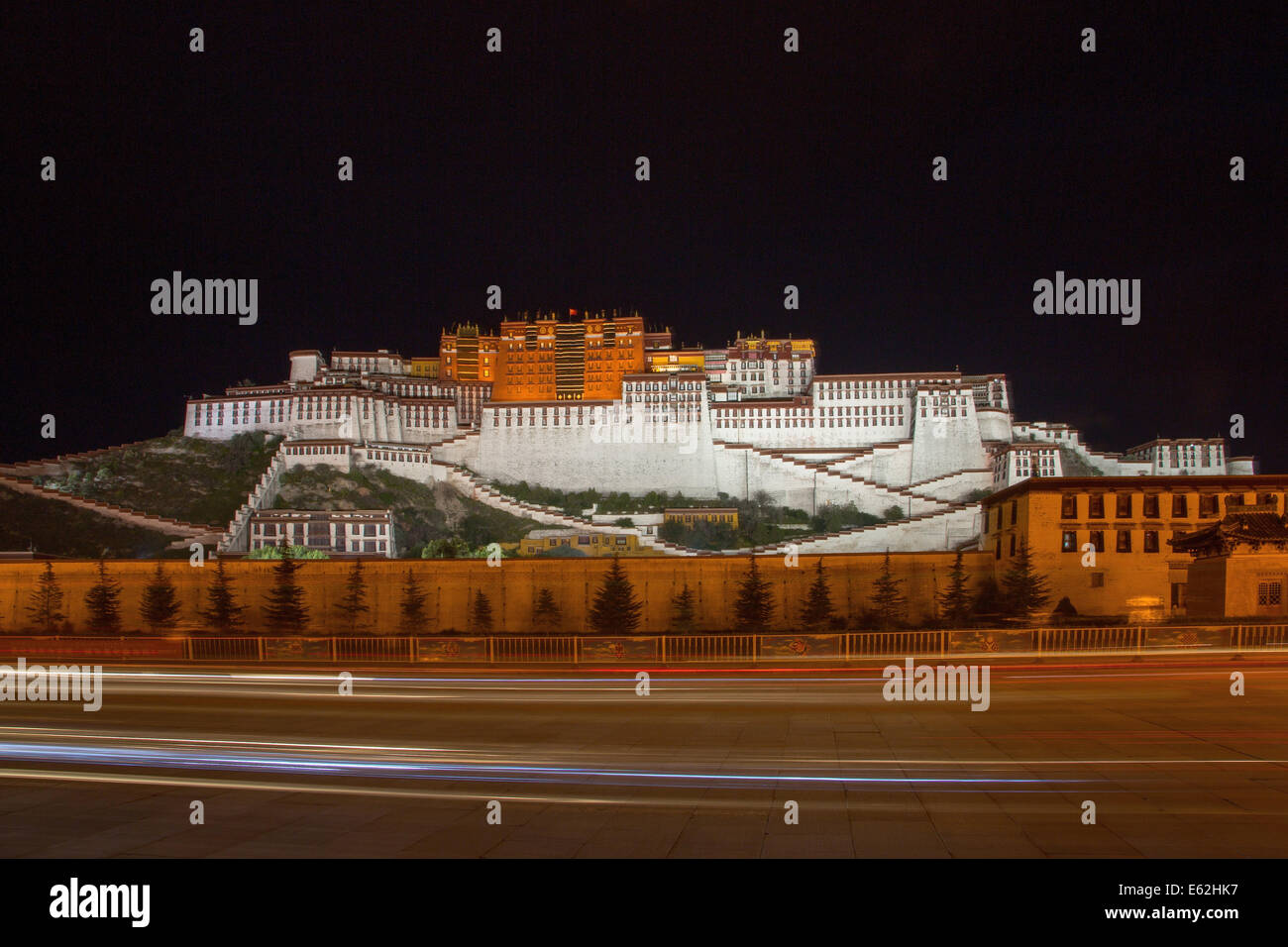 Night scene in front of the Potala Palace, Lhasa Stock Photo