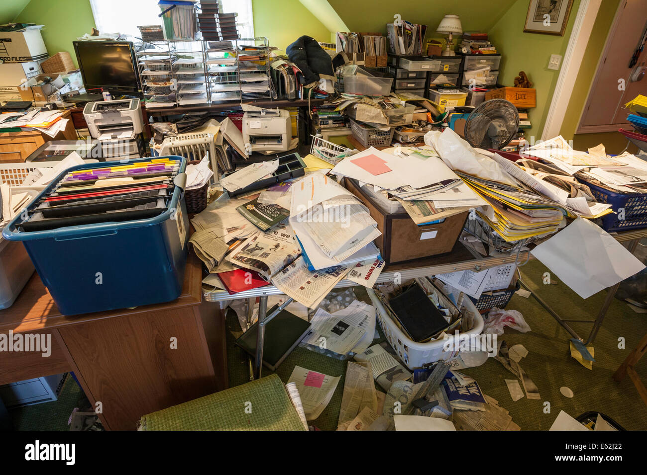 Hoarders' Messy Home Office, residential home, USA Stock Photo - Alamy