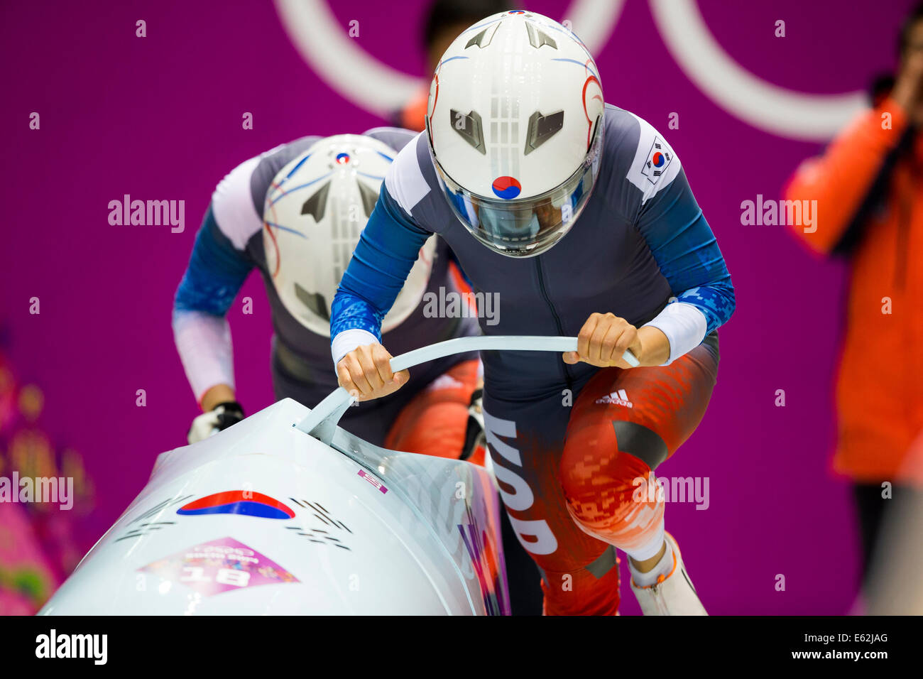 Sunok Kim and Mihwa Shin KOR-1 competing in the Women’s Bobsleigh at
