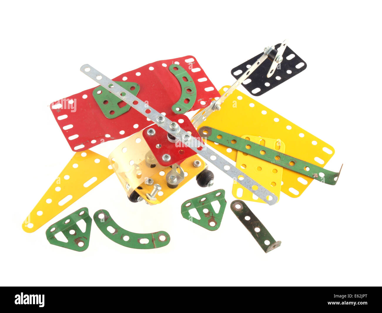 Close up photo of components used to construct model toys. Stock Photo