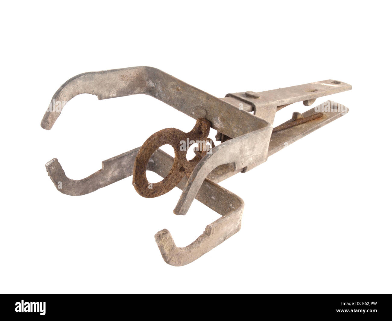Close up photo of a mole trap on a white background. Stock Photo