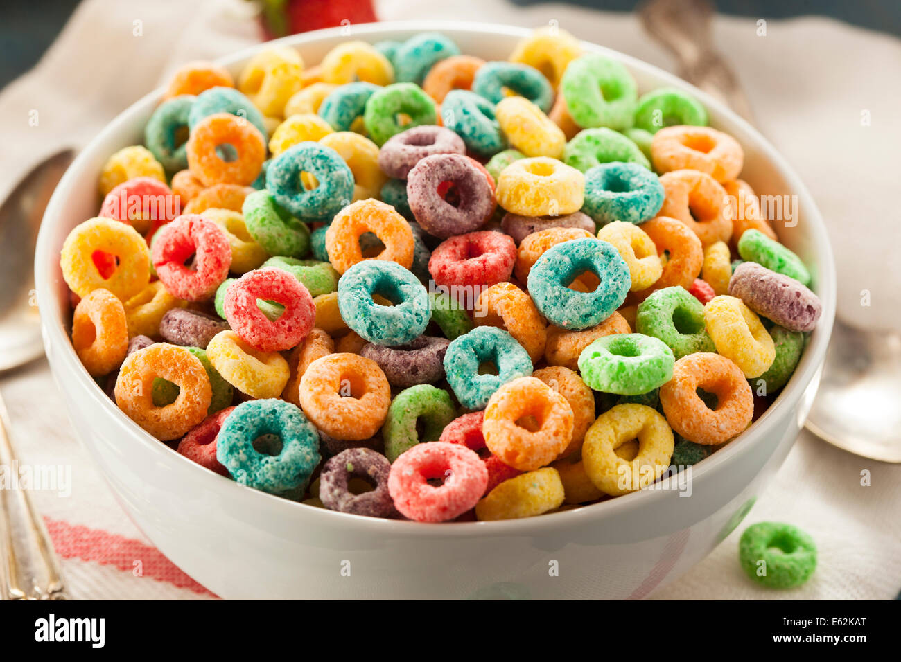Coloful Fruit Cereal Loops in a Bowl Stock Photo - Alamy