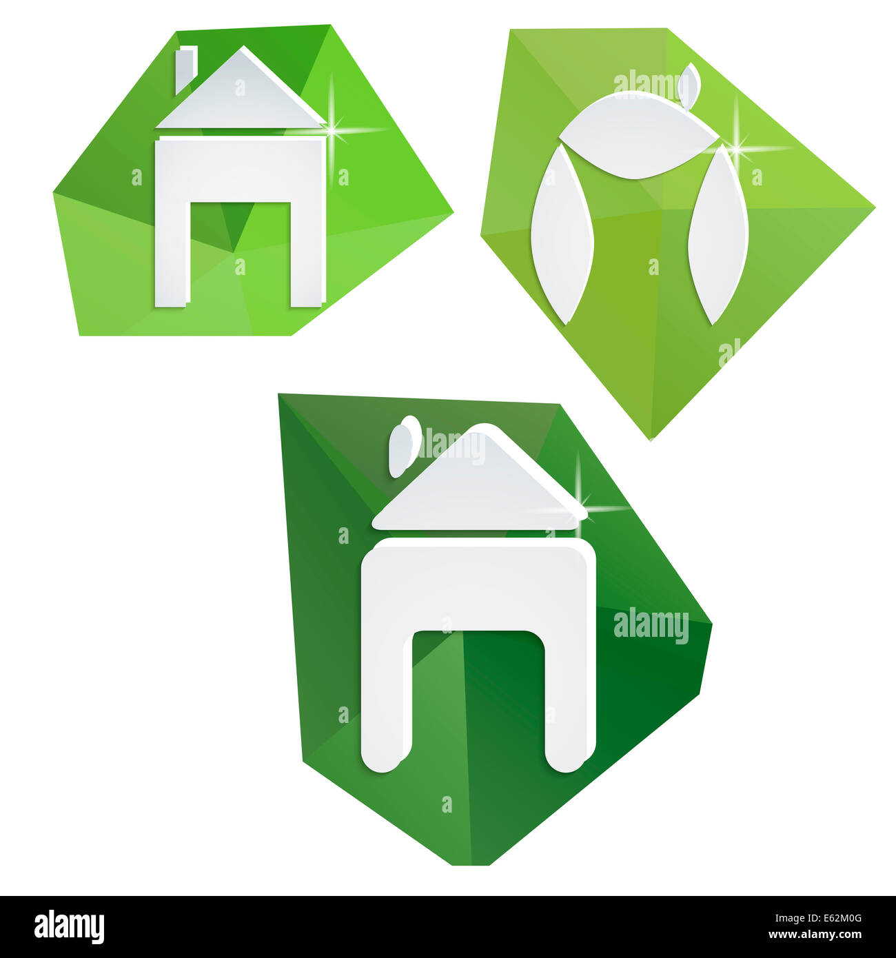 Collection of paper icons on polygonal triangular green backgrou Stock Photo