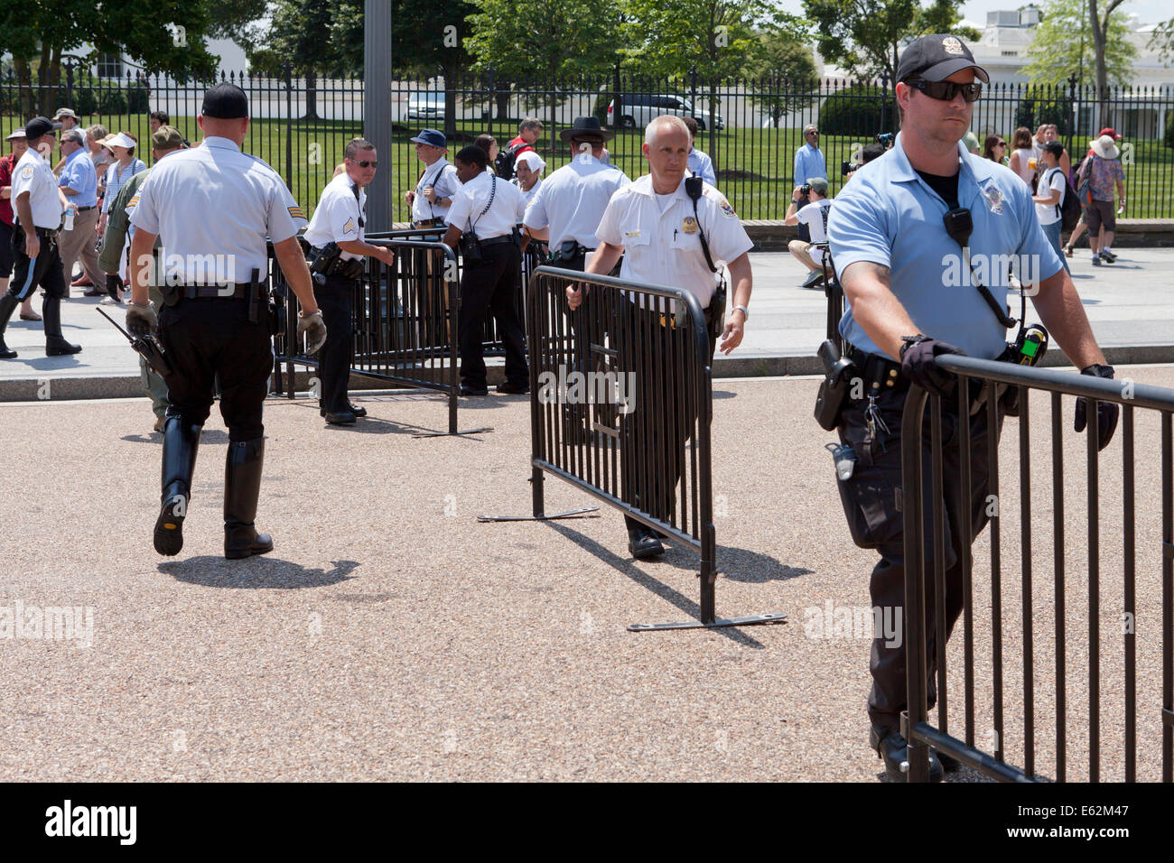 Police moving barricade fences - Washington, DC USA Stock Photo