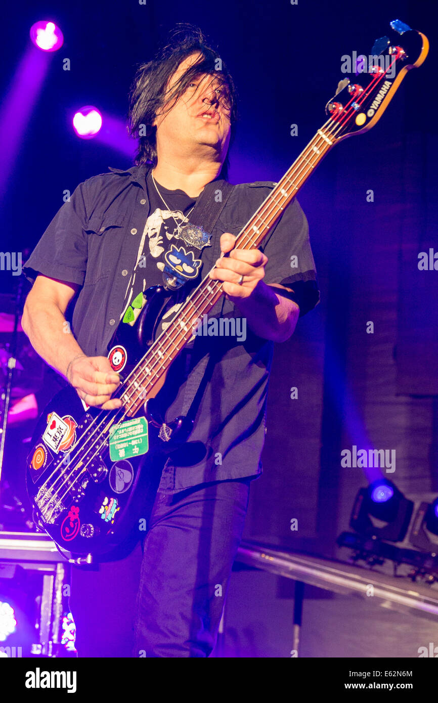 Aug. 10, 2014 - Chicago, Illinois, U.S - Bassist ROBBY TAKAC of the band Goo Goo Dolls performs live at the First Merit Bank Pavilion on Northerly Island in Chicago, Illinois (Credit Image: © Daniel DeSlover/ZUMA Wire) Stock Photo
