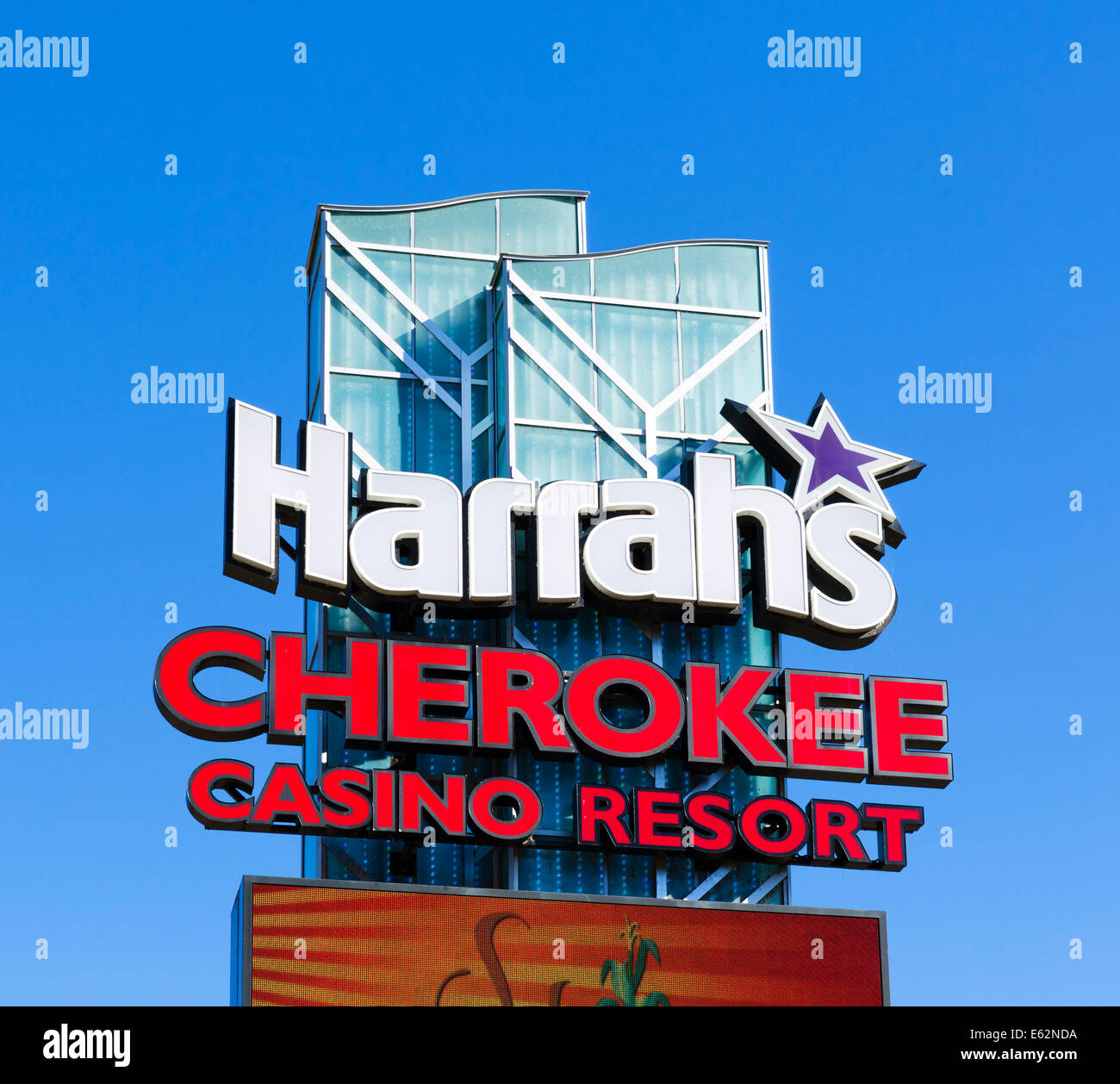 Sign outside Harrah's Cherokee Casino Resort, Cherokee, North Carolina, USA Stock Photo