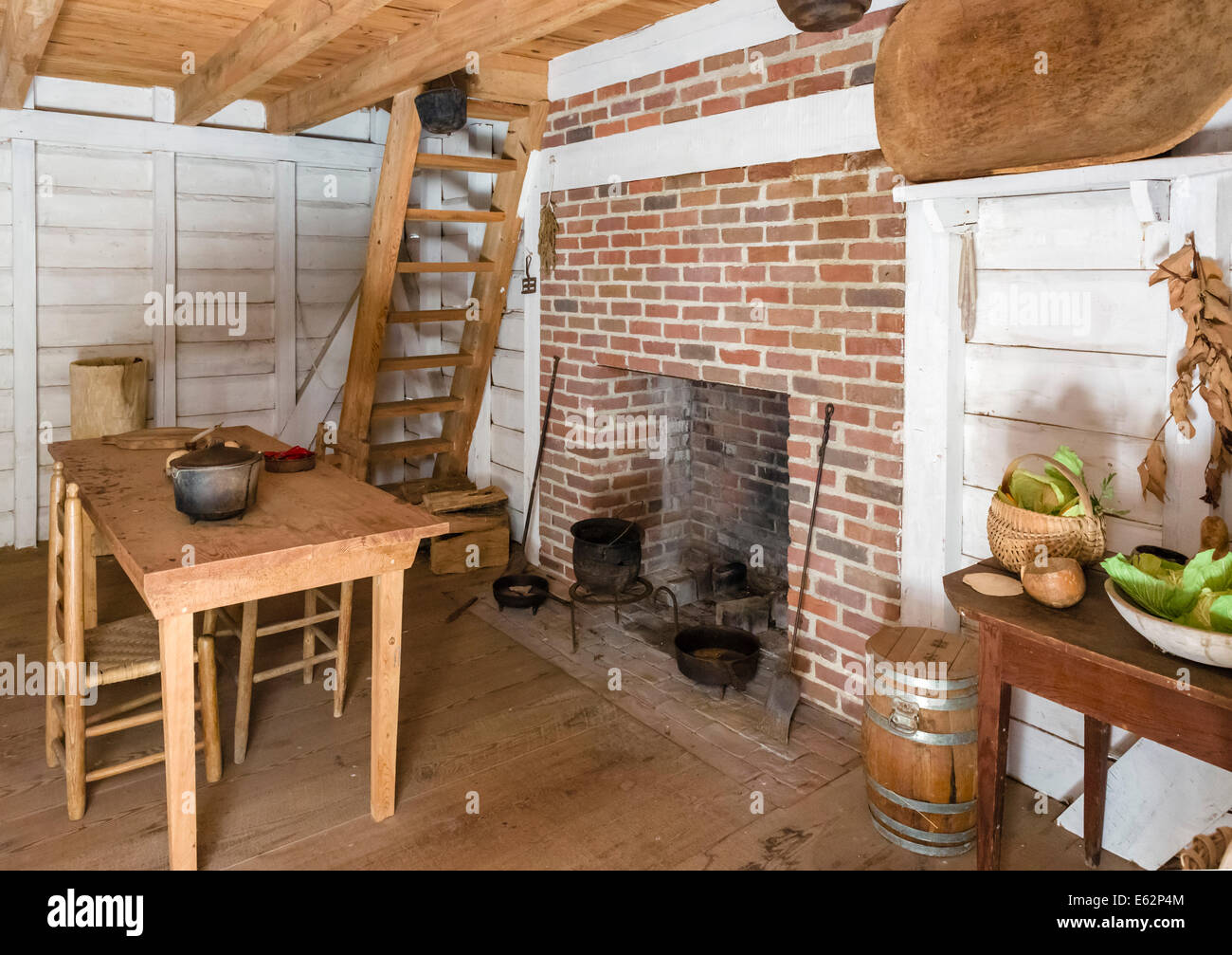 Reconstructed interior of typical slave house, Somerset Place Plantation historic site, Cresswell, North Carolina, USA Stock Photo