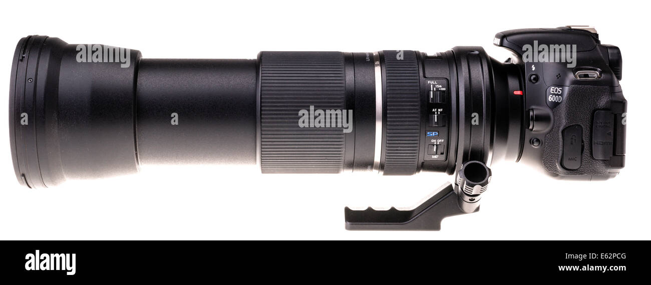 Tamron 150-600mm AF zoom lens (2014) on Canon 600D camera body Stock Photo