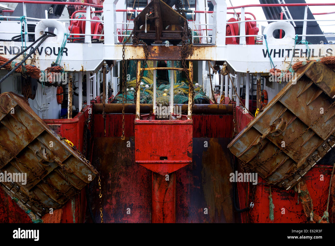 A stern trawler in harbour in NW Scotland Stock Photo