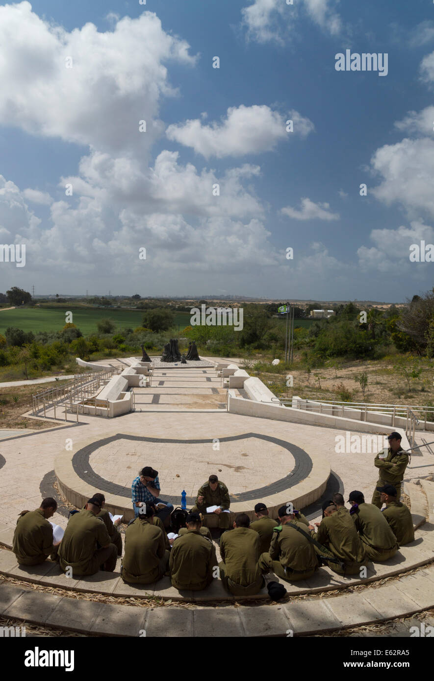 Nitzanim, Israel. A Group of soldiers at the memorial for the 1948 battle against the Egyptian army. Stock Photo