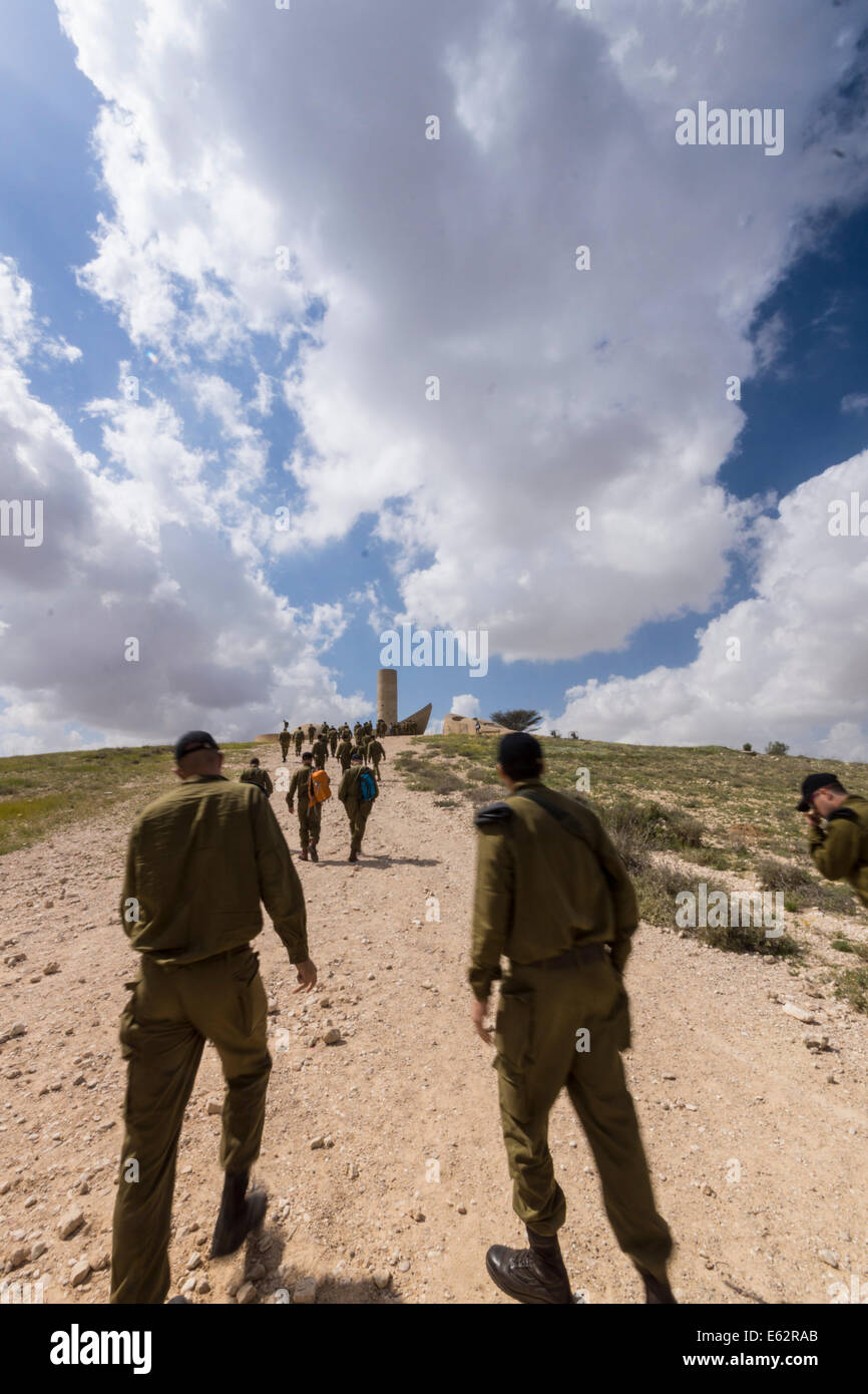 Israeli officers visit the ' Negev Brigade Memorial' near Beersheba, dedicated to the dead of the 1948 independence war. Stock Photo