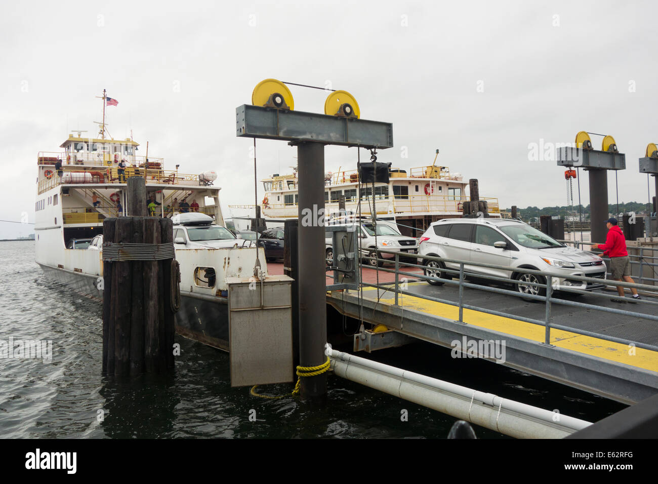 cross sound ferry unloading from Orient Point Long Island Stock Photo