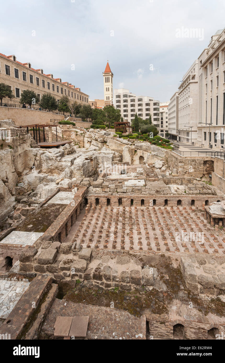 Roman Baths Park in downtown Beirut, Lebanon with extensive excavated ...