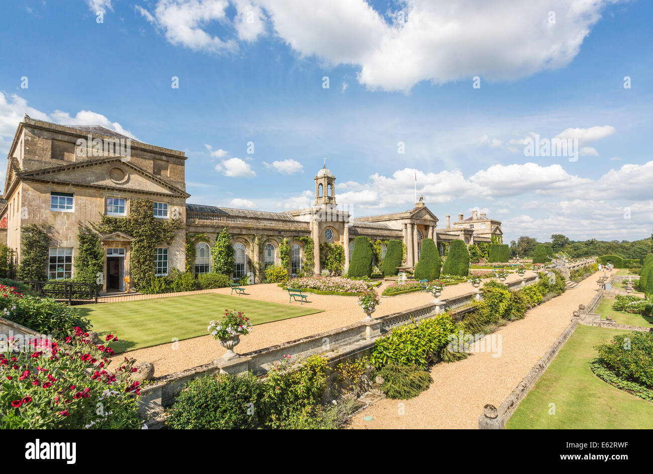 View of front facade of Bowood House, a stately home near