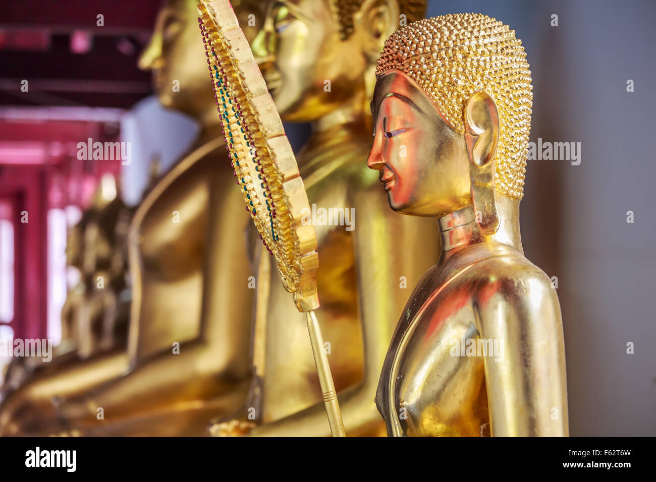 Golden buddha's image in a Thai temple Stock Photo
