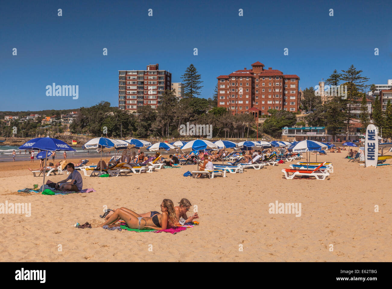Manly beach, Sydney, Australia, on a beautiful sunny day with clear blue sky. Stock Photo