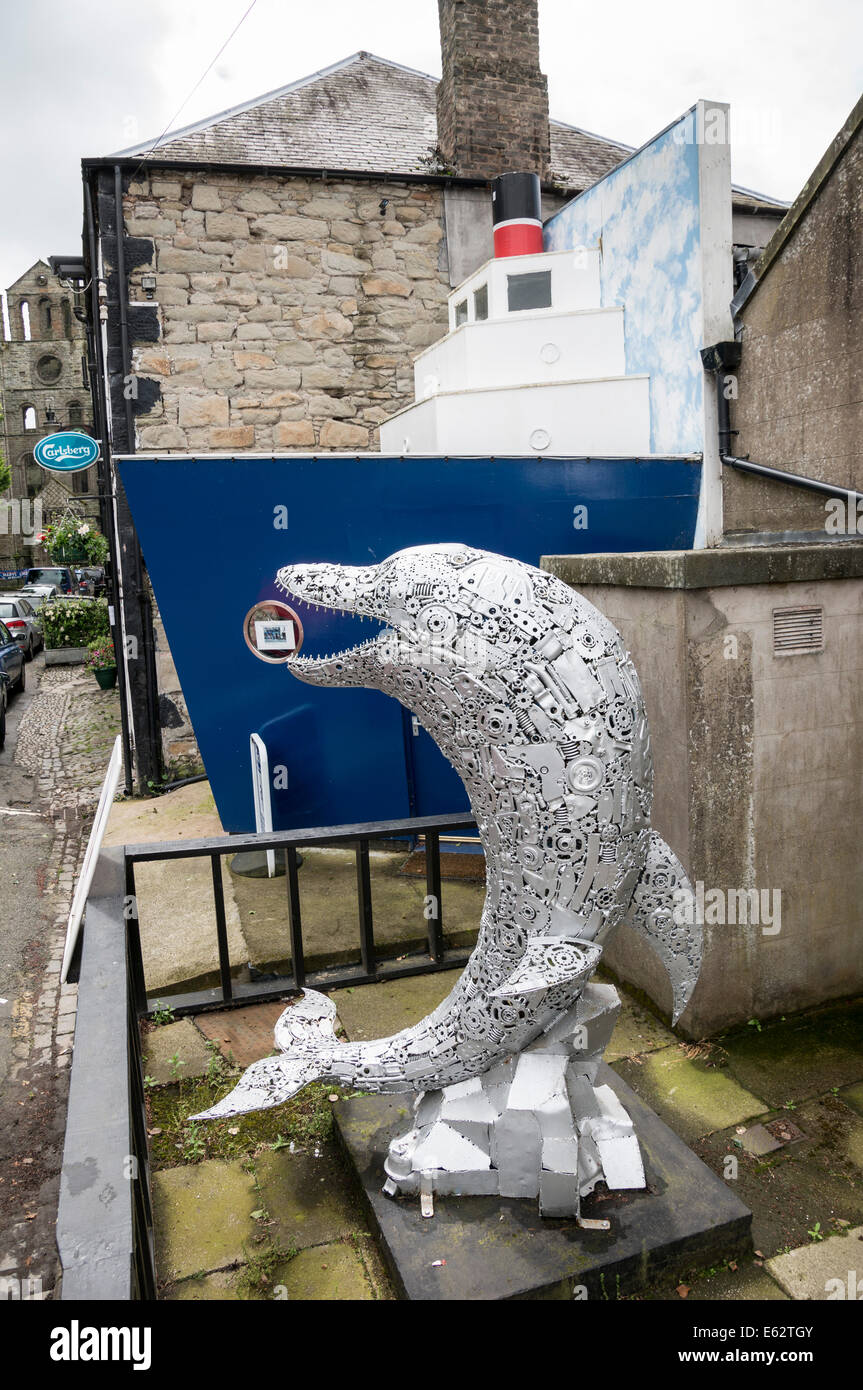 Kelso, Scottish Borders - dolphin sculpture outside the Art House Gallery. Stock Photo