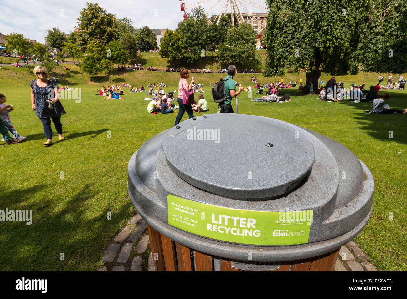 Edinburgh Princes Street gardens. Recycling bin Stock Photo Alamy