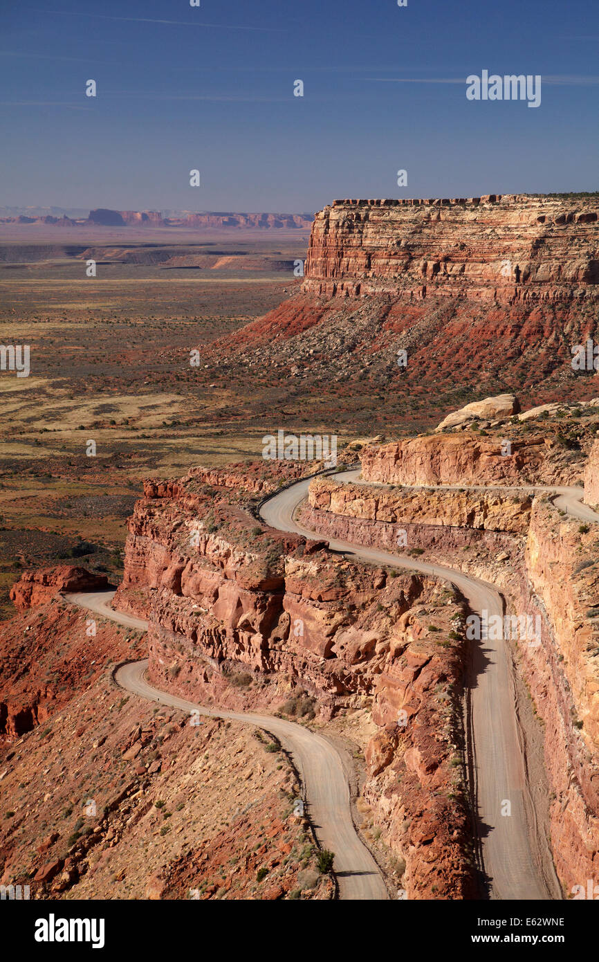 Moki Dugway (or Mokee Dugway) switchback road, climbing Cedar Mesa, near Mexican Hat, San Juan
