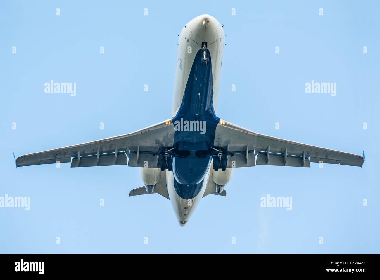 Underneath view of Delta Airlines passenger jet approaching approaching Hartsfield-Jackson Atlanta International Airport. USA. Stock Photo