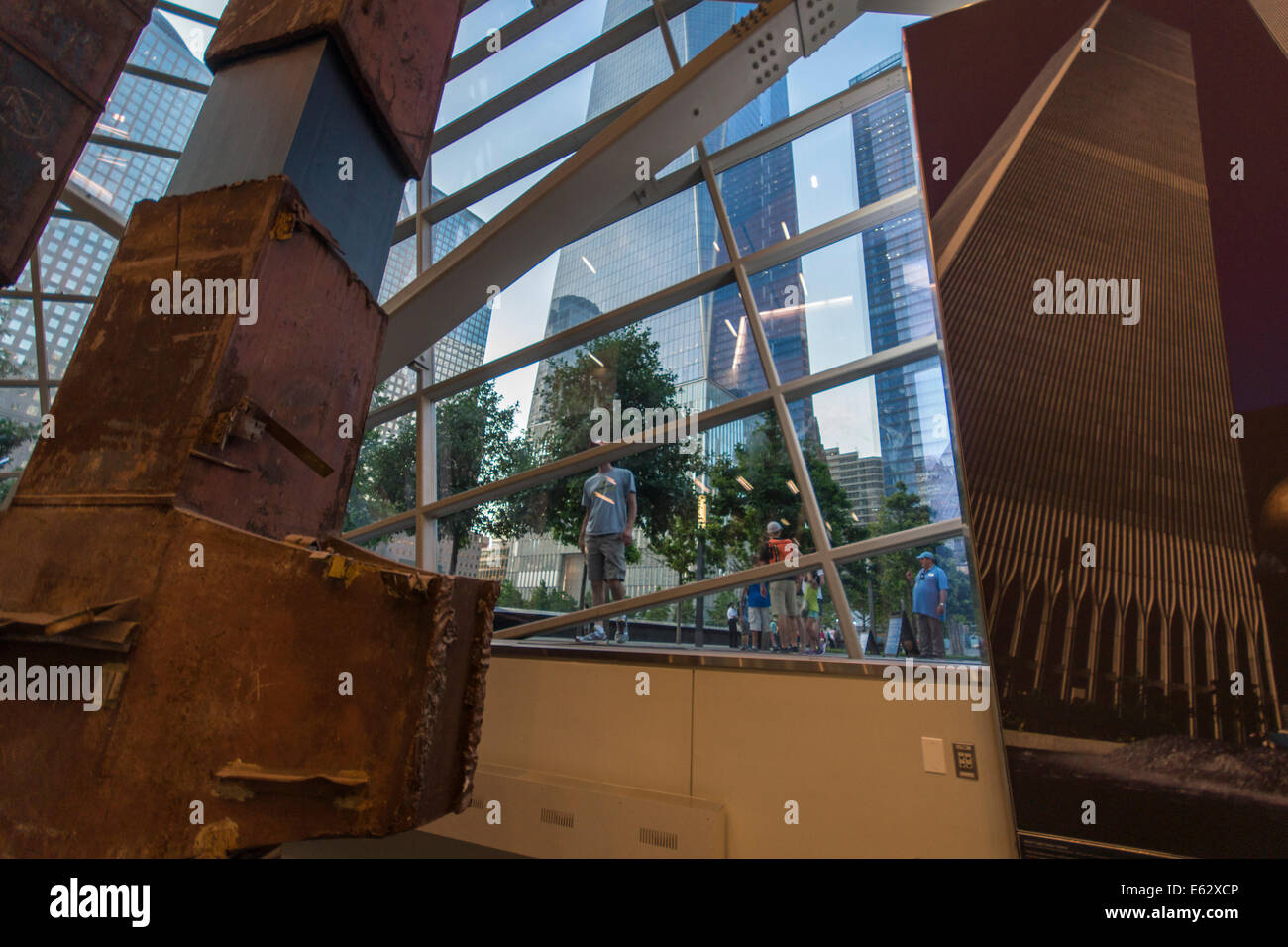 Manhattan, New York. People outside the 9/11 Memorial look into the