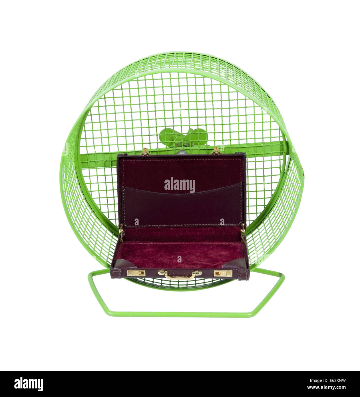 Briefcase in an exercise wheel to show healthy work practices path