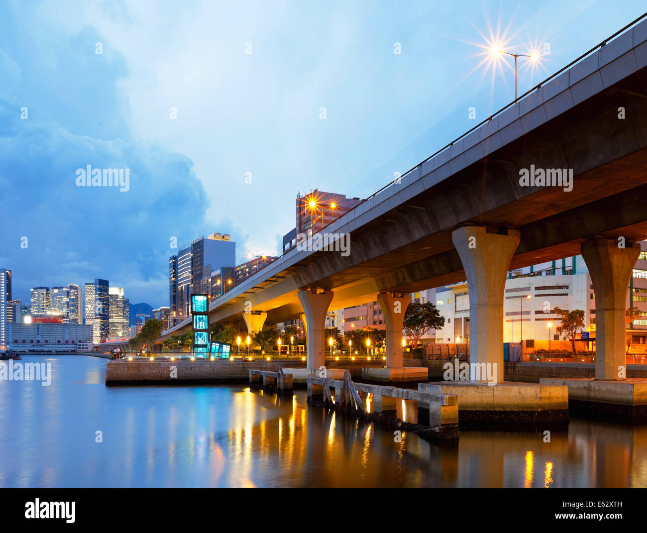 Highway bridge in Hong Kong city at sunset Stock Photo - Alamy