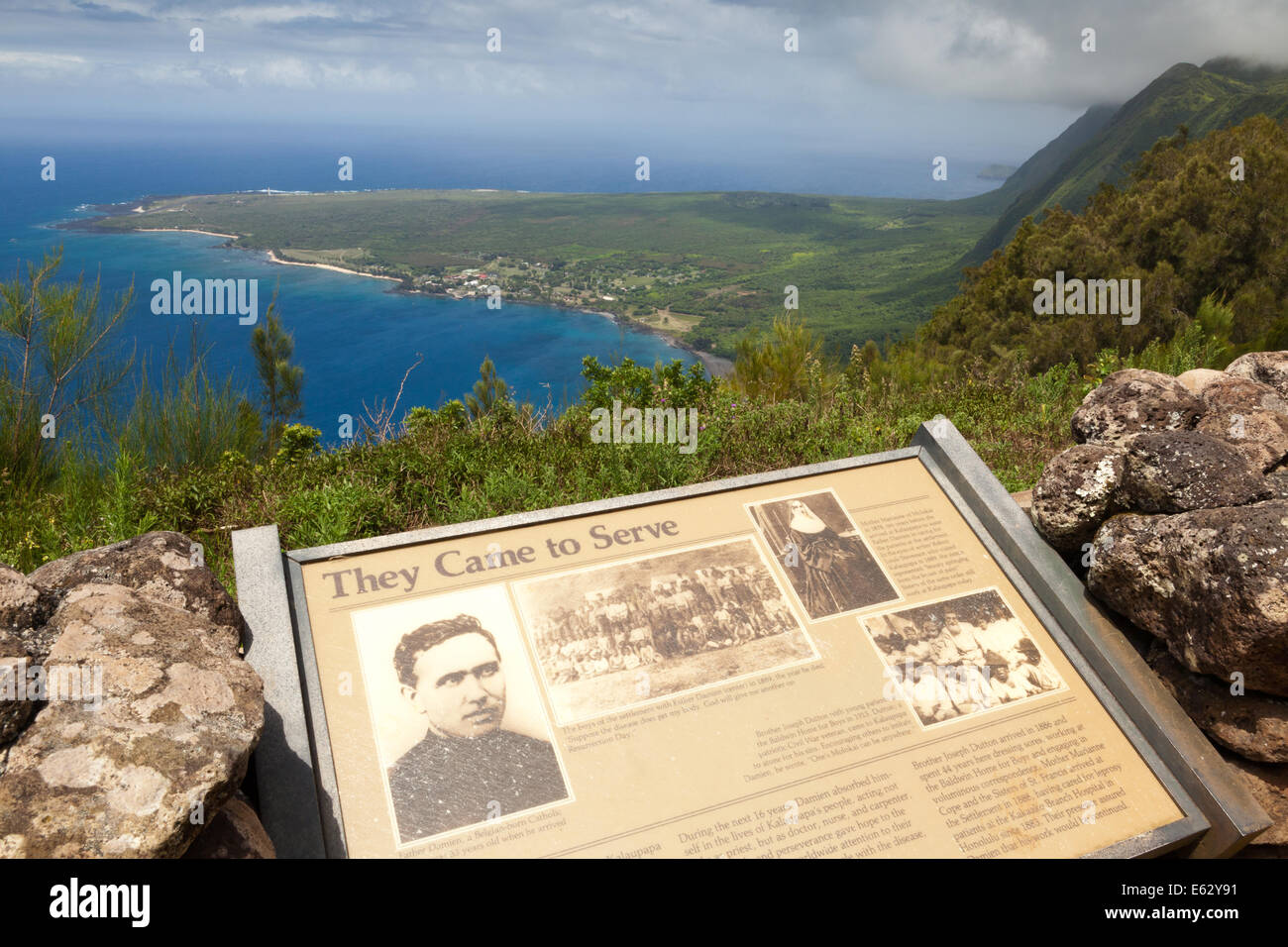 Kalaupapa Lookout on Molokai Hawaii where Saint Damien lived with victims of Hansen's disease
