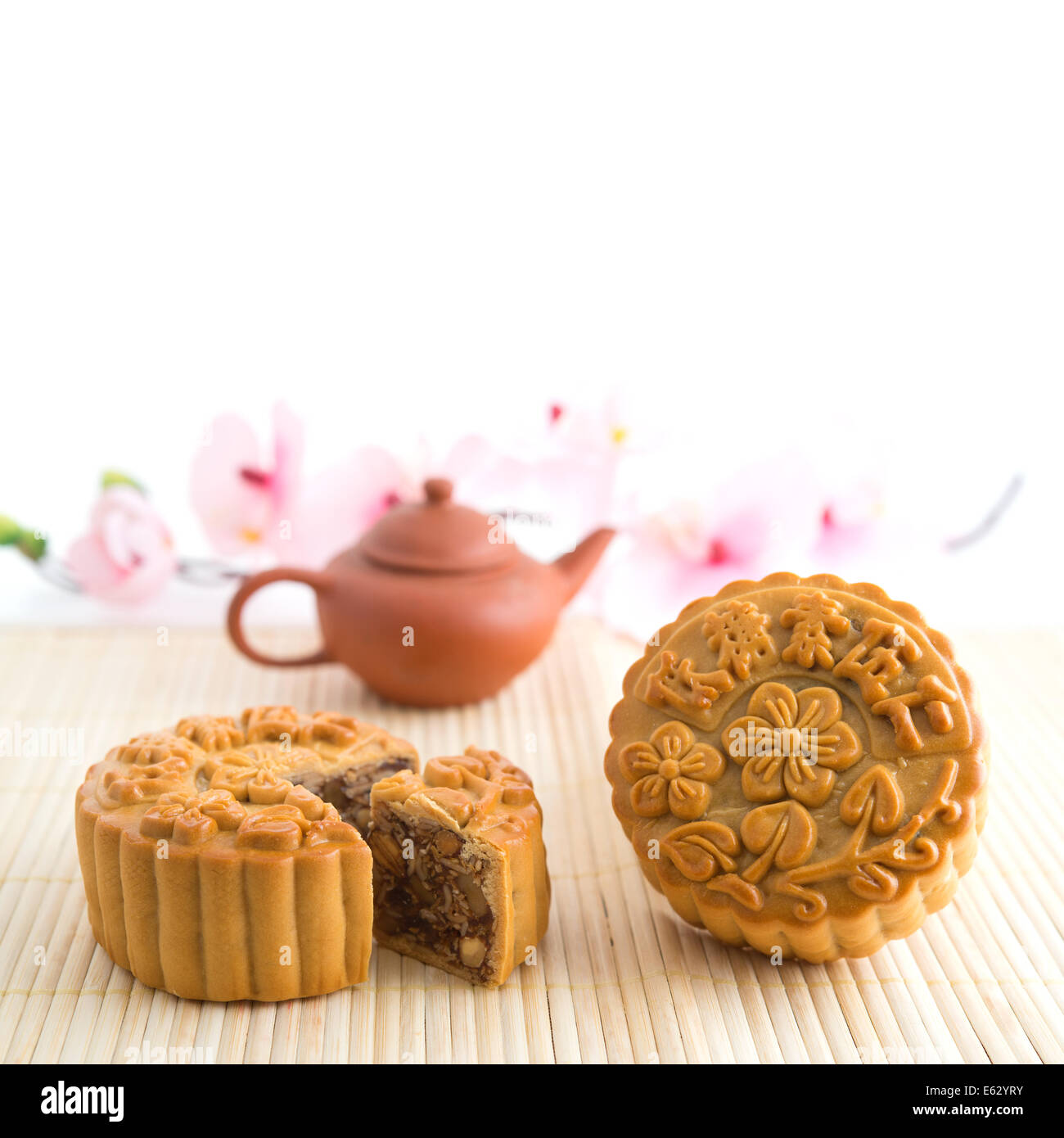 Chinese mid autumn festival foods with blank copy space. Traditional ...
