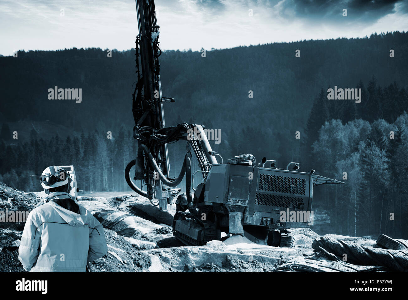 civil engineering and rock drilling Stock Photo