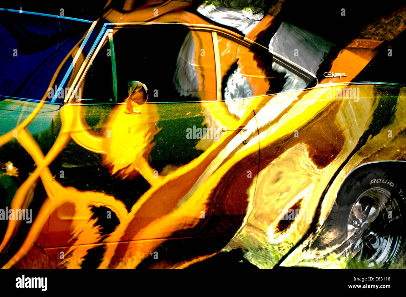 A sports car overlaid with psychedelic paint effect Stock Photo