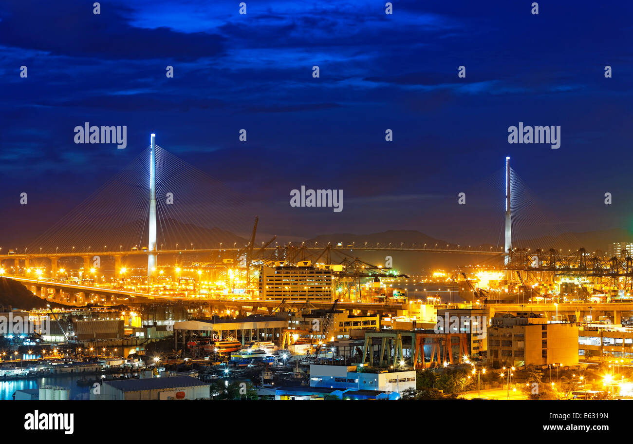 traffic in Hong Kong at sunset time , Stonecutters highway Bridge Stock ...