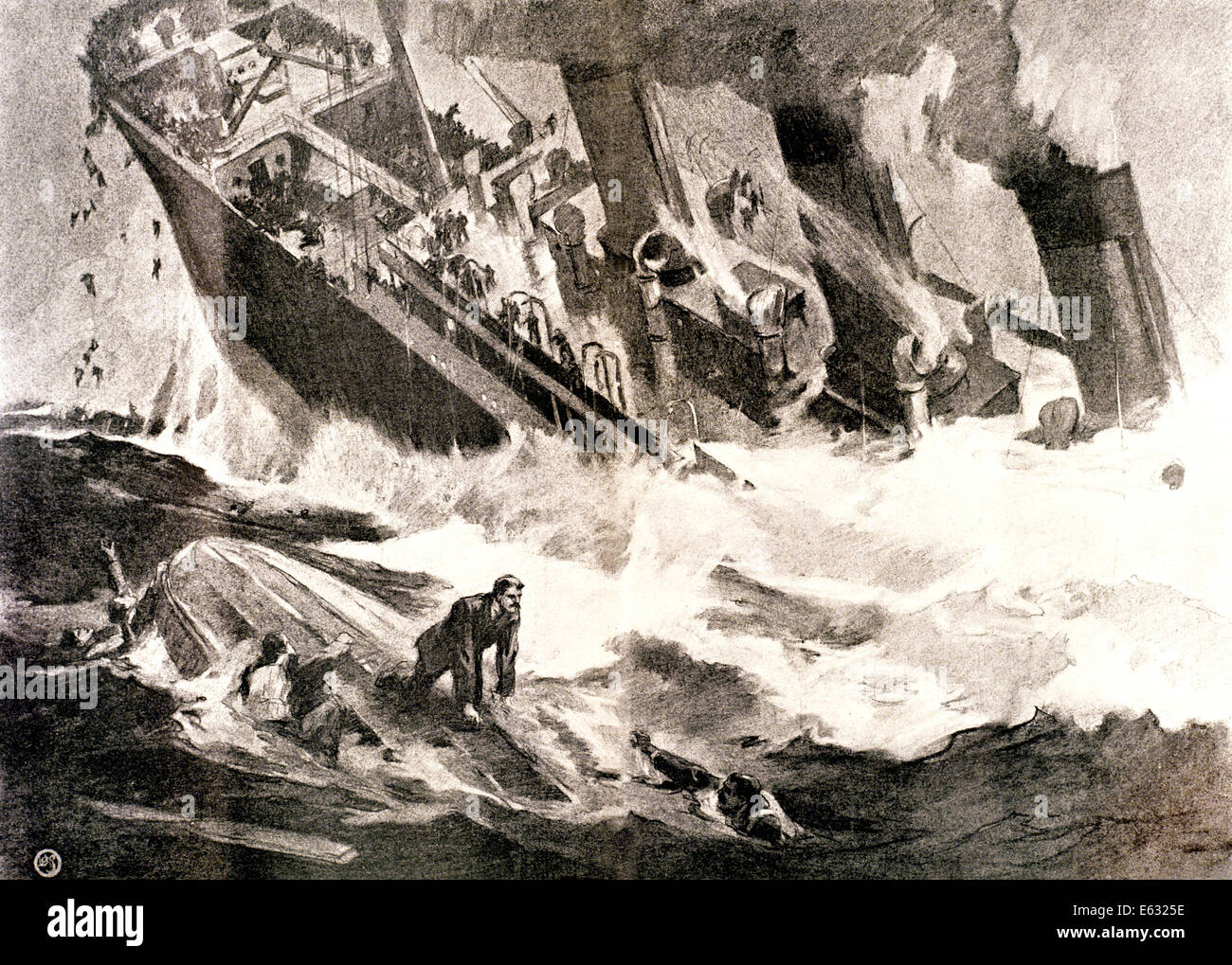 1900s APRIL 15 1912 HARPER'S WEEKLY DRAWING OF THE SINKING OF THE TITANIC OCEAN LINER Stock Photo