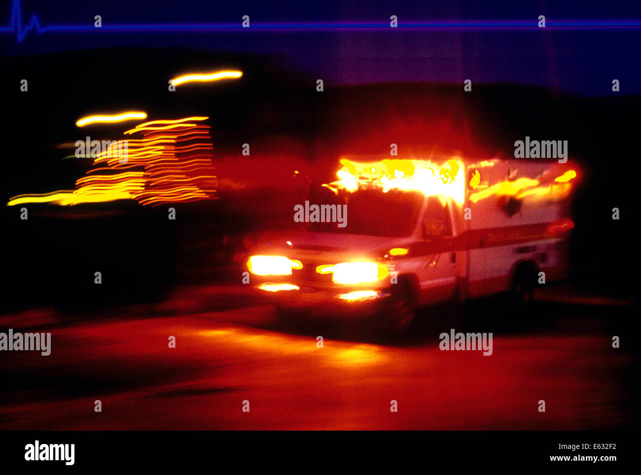 AMBULANCE BLURRED MOTION FLASHING RED LIGHTS Stock Photo Alamy
