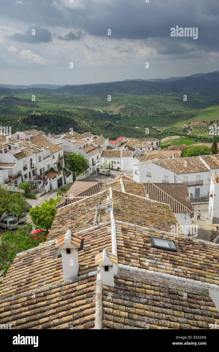 View over the roofs of the old town, Zahara de la Sierra, Andalucía, Spain Stock Photo