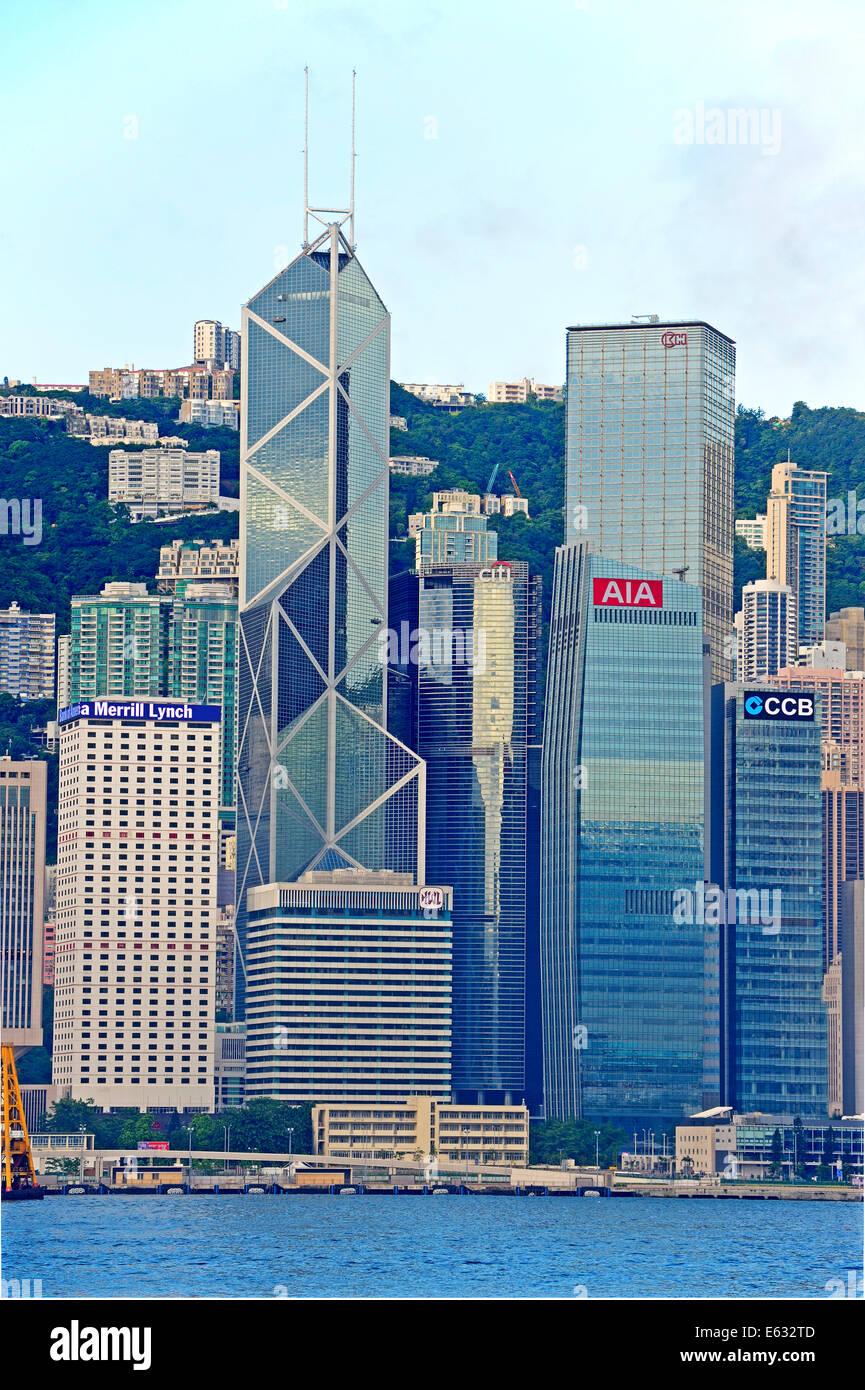 View from Kowloon on Hong Kong Island's skyline on Hong Kong River, Central, with the Bank of China, Hong Kong, China Stock Photo