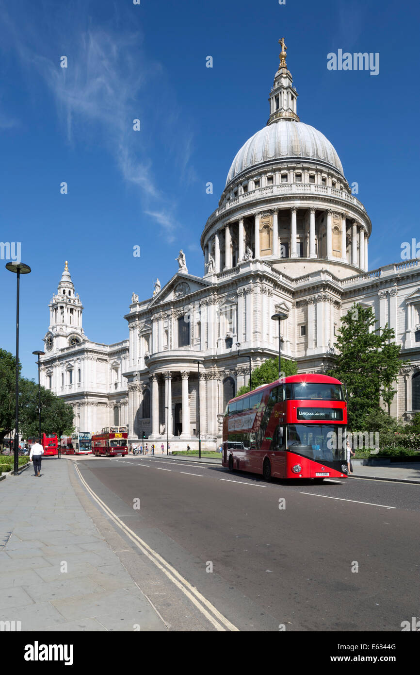Red London buses and Saint Paul's Cathedral, London, England, United Kingdom, Europe Stock Photo