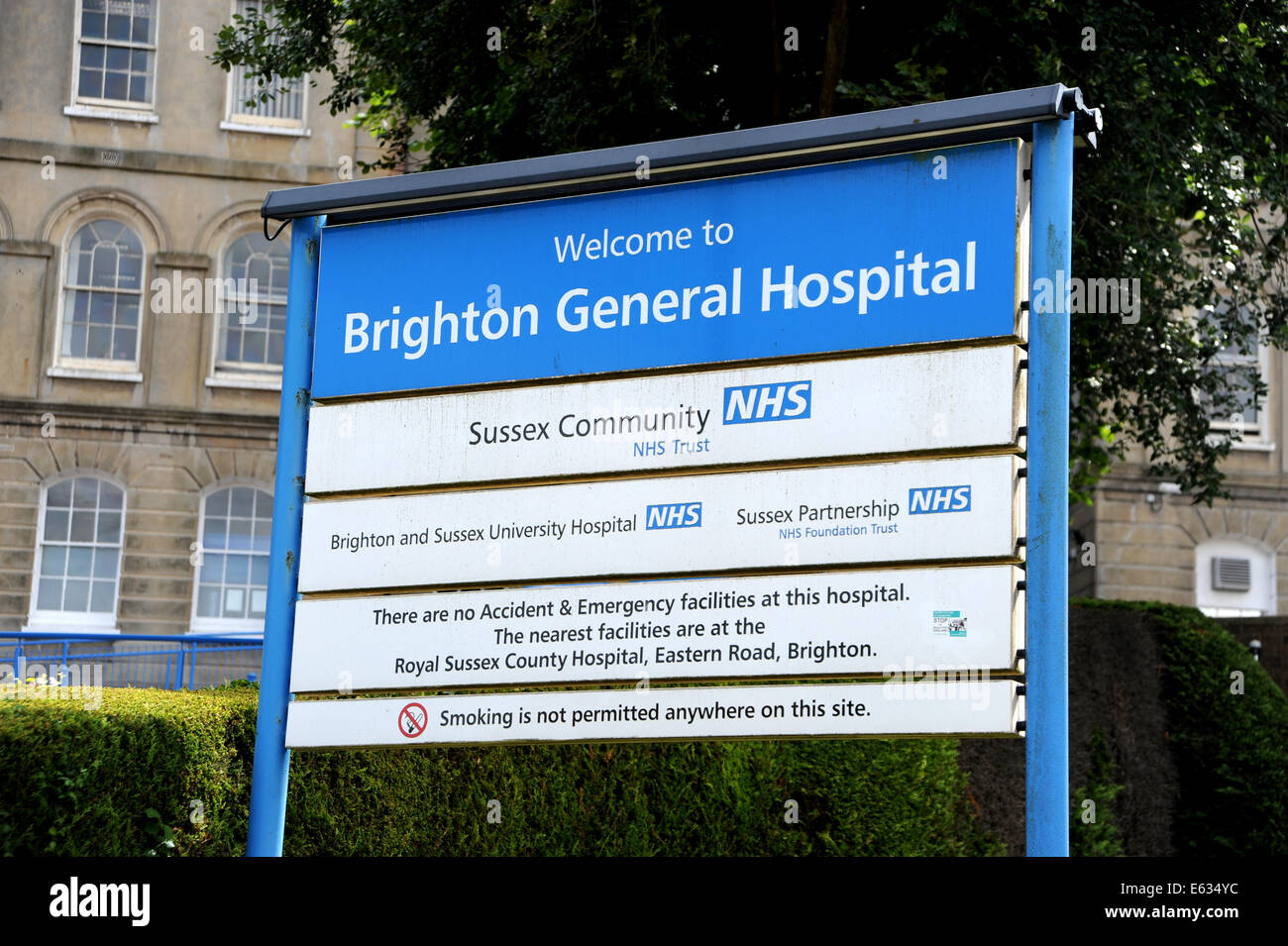 Brighton general Hospital Entrance Sign NHS Trust part of Brighton and Sussex University Hospital . Stock Photo