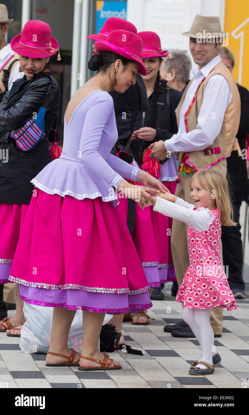 Billingham, UK. 13th Aug, 2014. Young girl dances with folklore group