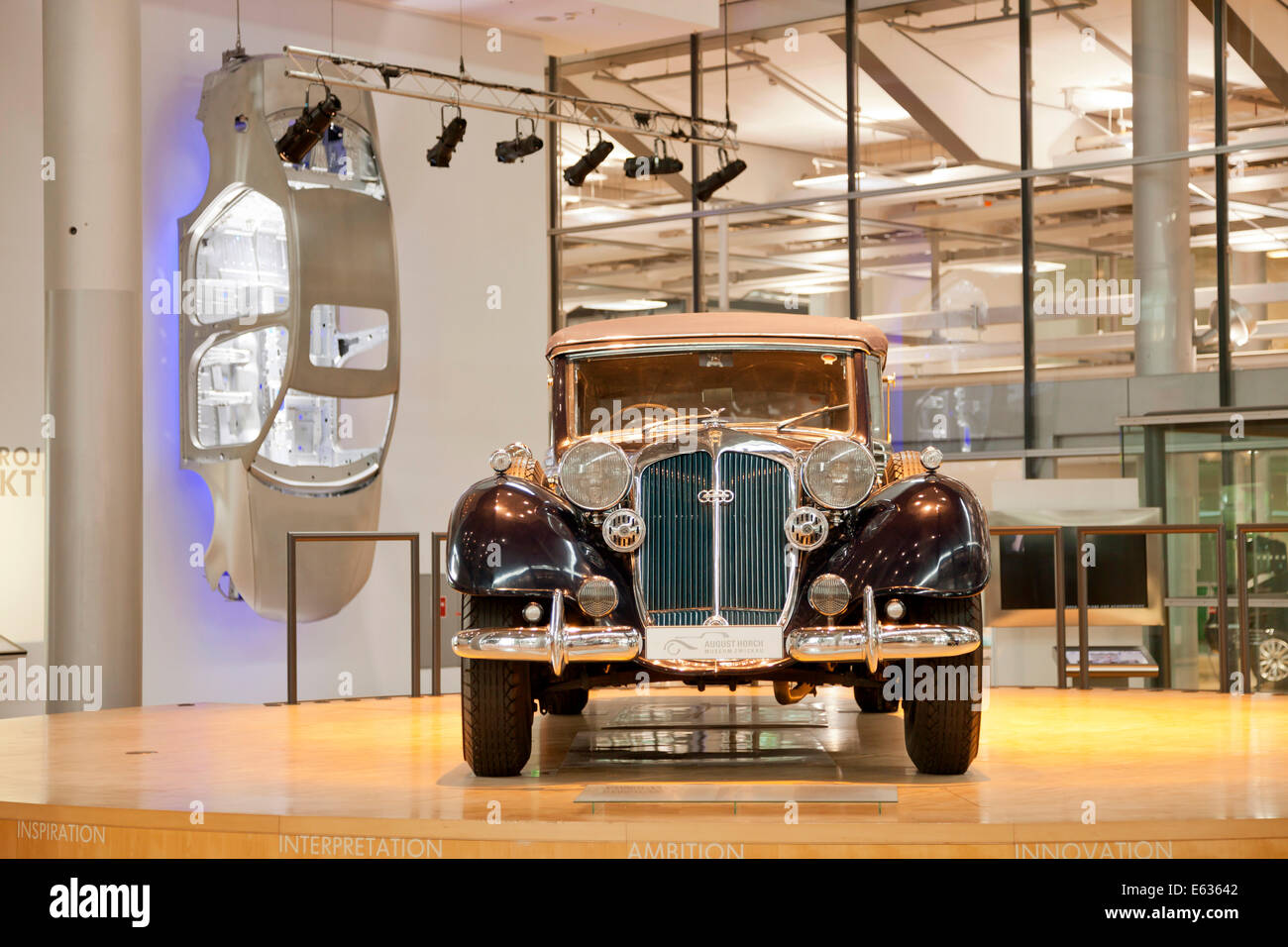 Antique car Horch 851 at the Transparent Factory of Volkswagen in Dresden, Saxony, Germany, Europe Stock Photo